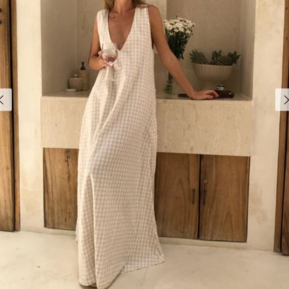 NWT Puka The Gili Dress in Size XS/S in Beige Check
